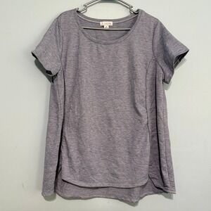 LA Threads Women's Plus 1X Heather Blue Gray Short Sleeve High Low T-Shirt‎ Top